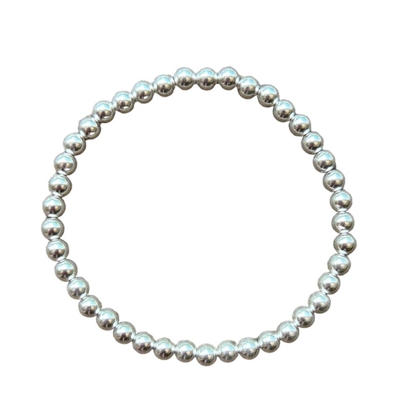 Set Stack of 3 Silver Bead Bracelet Real Sterling .925 beads stretch, waterproof - Picture 7 of 8